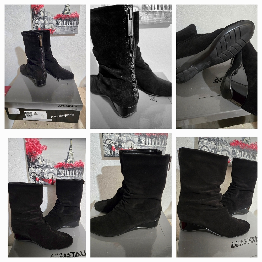 Aquatalia Jade Dry  Women's Black Suede Boots Size 6.5"